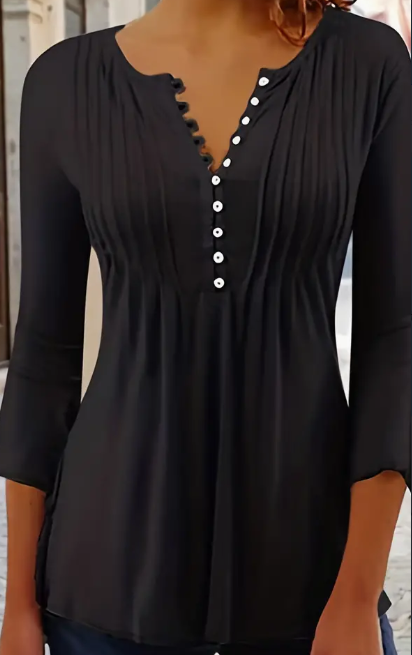 Button Front Ruched Blouse for Women