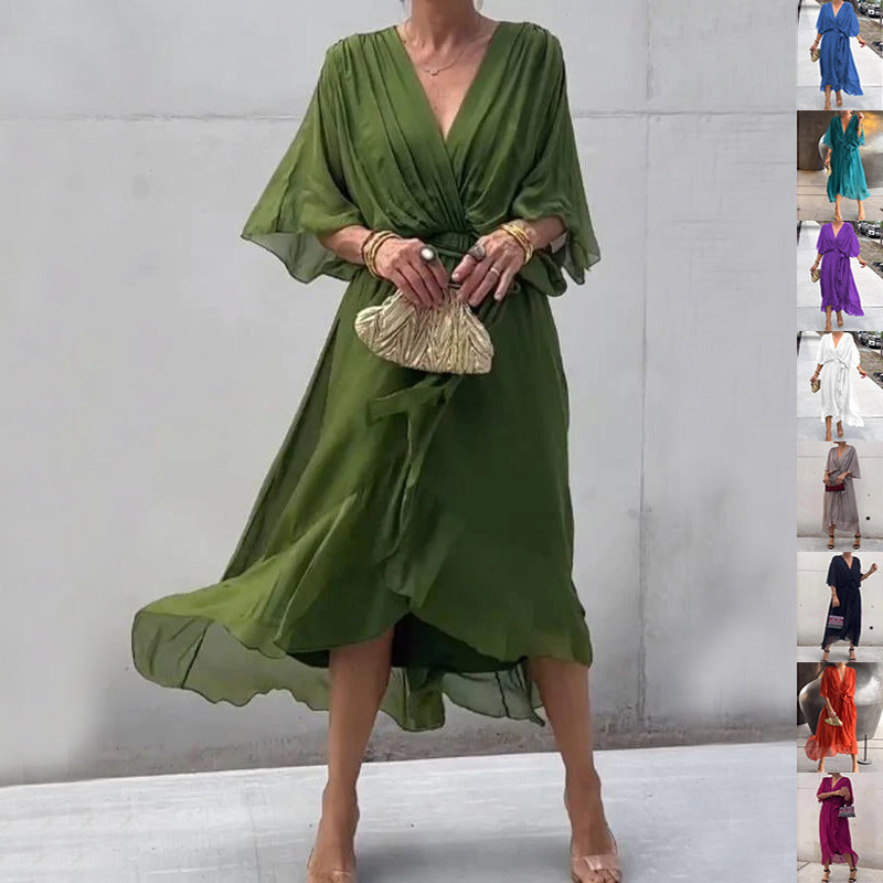 Batwing Sleeve V-Neck Summer Dress for Women