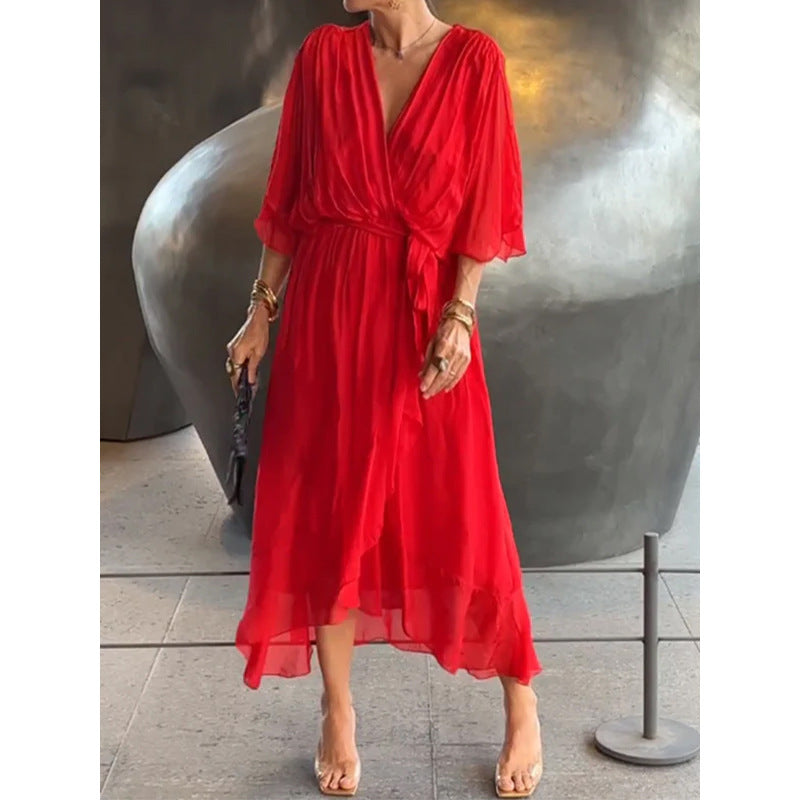 Batwing Sleeve V-Neck Summer Dress for Women