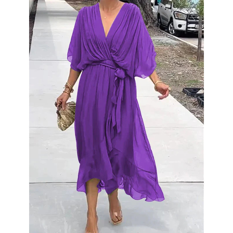Batwing Sleeve V-Neck Summer Dress for Women
