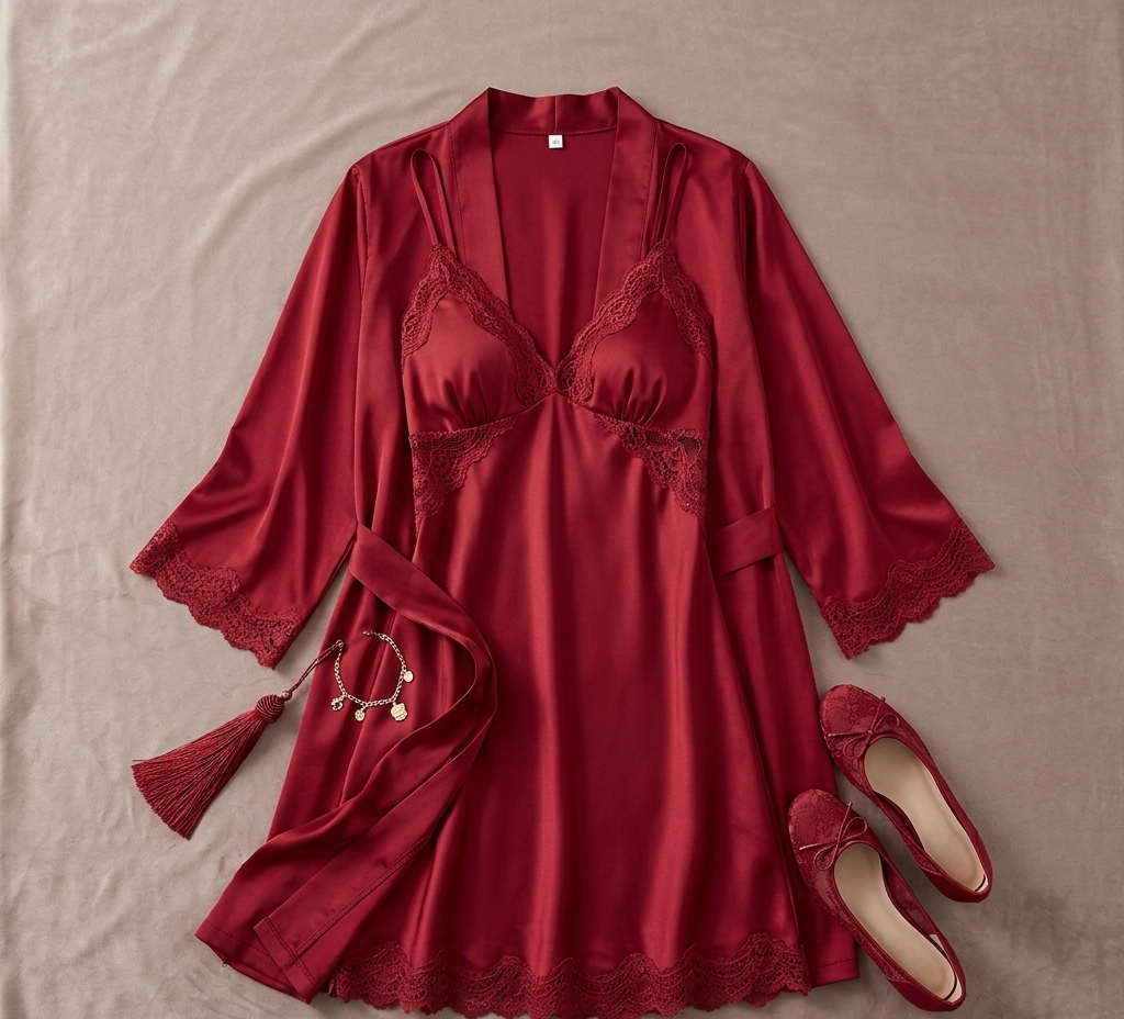 Butterflies And Polka Dots Hollow-out Lace Beautiful Back Suspender Shorts Outerwear Gown Silk Women's Homewear With Chest Pad