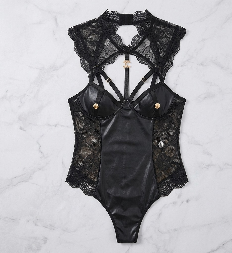 Lingerie Women's Black Patent Leather One Piece Cutout