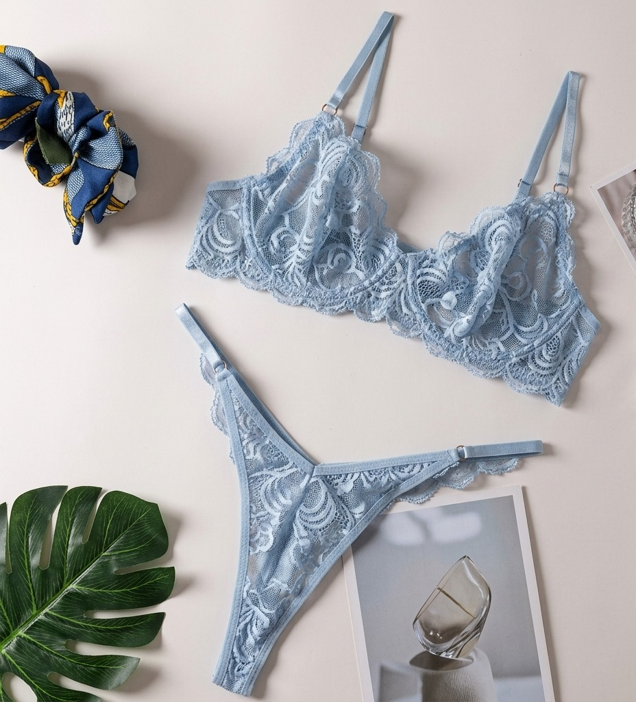 Lace Pattern Bow Wrapped Chest See-through Sexy Lingerie For Women