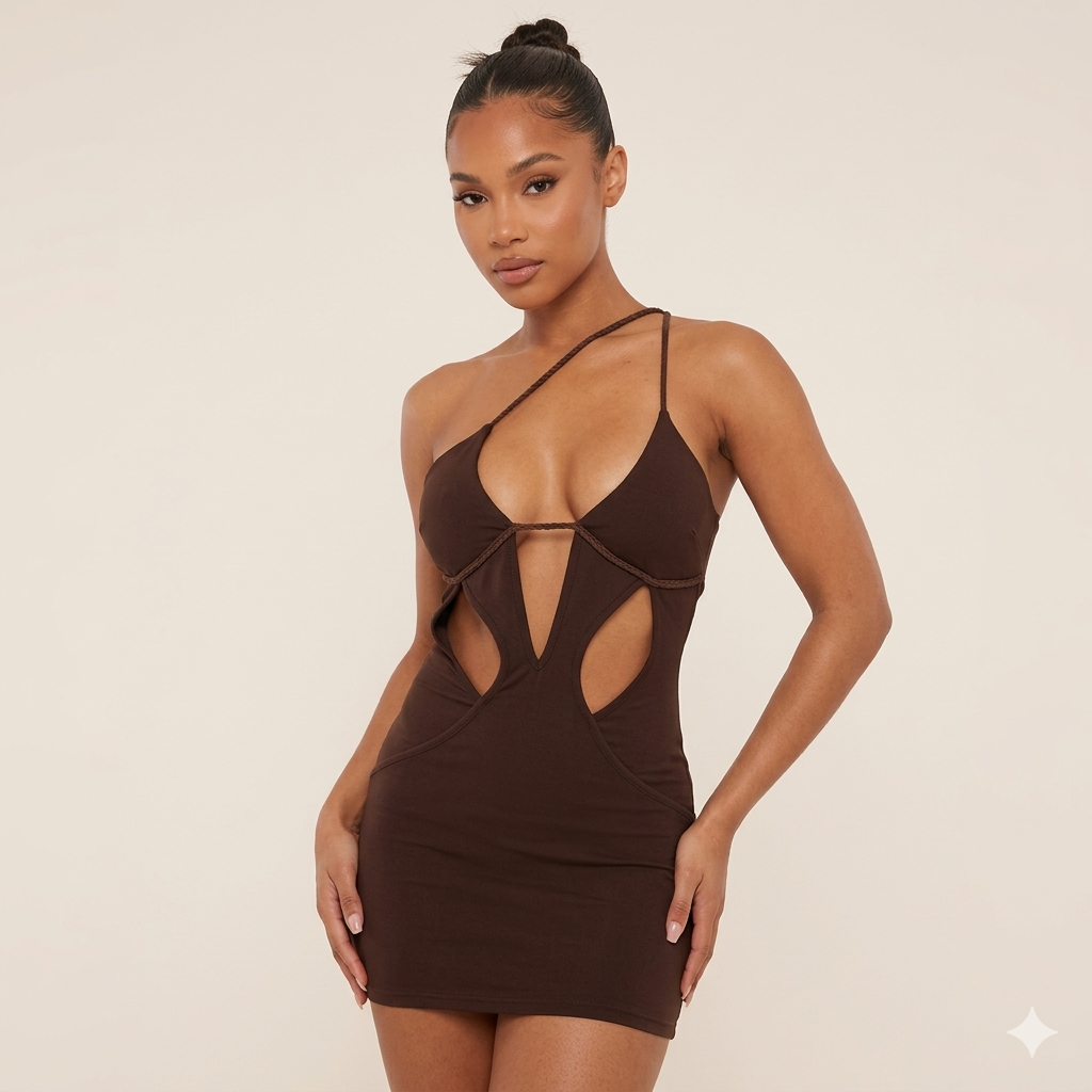 Sexy Solid Color Lace Cutout High Waist Sheath Short Dress